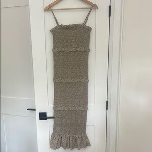 Cream/Brown Midi Dress with Spaghetti Straps